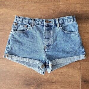 Forever 21 Rolled Hem Denim Jean Shorts Sz 26 Button Fly 2" Inseam 10" Mid Rise